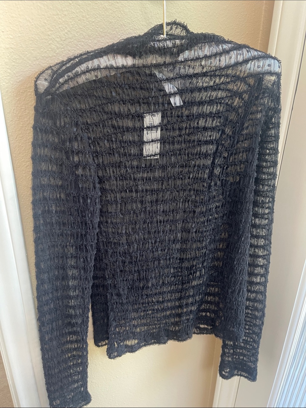 Maeve Black Open-Weave Sheer Crewneck Sweater